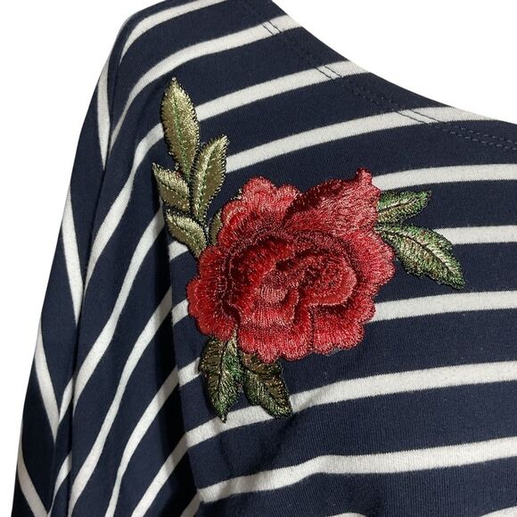 Black & White Striped Floral Embroidered Top XL - Picture 4 of 13